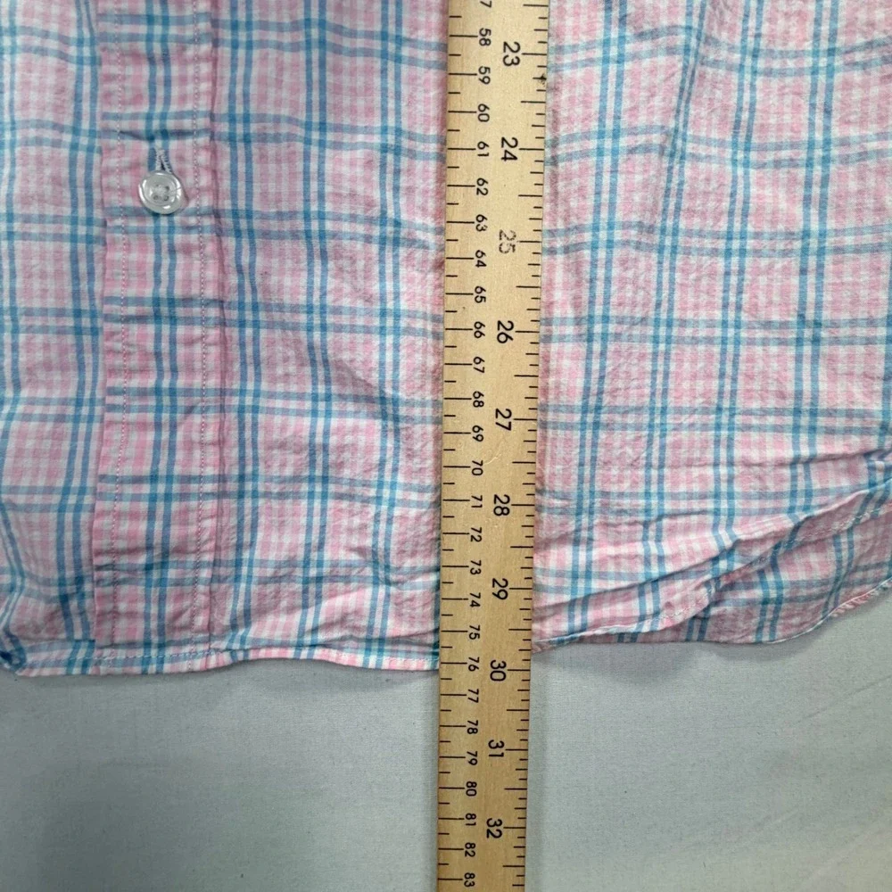 J Crew Mens XL Slim Fit Flex Washed Pink Blue Plaid Button‎ Down Shirt